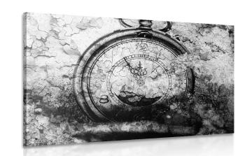 Obraz antyczny zegar w wersji czarno-białej