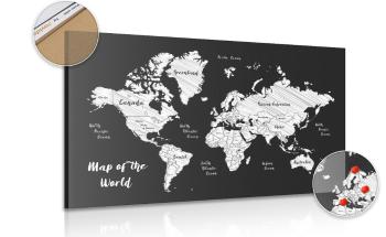 Obraz na korku czarno-biała unikalna mapa świata - 120x80  arrow