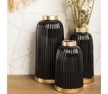 Ceramiczna waza ROSIE 20,5x12 cm czarna/złota