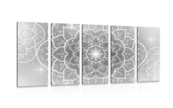 5-częściowy obraz Mandala orientalna w wersji czarno-białej - 200x100