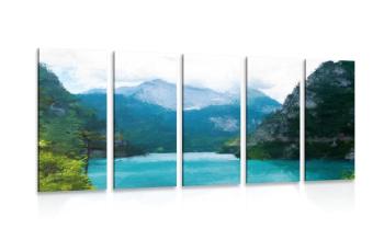 5-częściowy obraz malowane górskie jezioro - 100x50