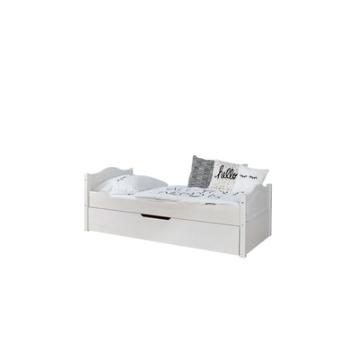 TiCAA Pojedyncze łóżko Leni 100 x 200 cm Kiefer biały z dodatkowym łóżkiem
