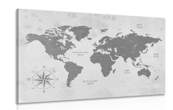 Obraz dyskretna mapa świata w wersji czarno-białej