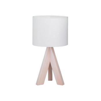Biała lampa stołowa z naturalnego drewna i tkaniny Trio Ging, wys. 31 cm