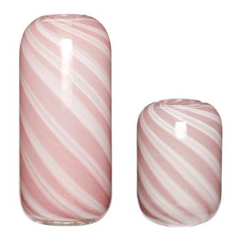 Zestaw 2 różowo-białych szklanych wazonów Hübsch Candy
