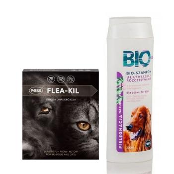 PESS Flea-Kil Obroża owadobójcza dla dużych psów i kotów 75 cm + Bio Szampon ułatwiający rozczesywanie z proteinami jedwabiu 200 ml