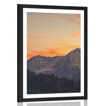 Plakat z passe-partout zachód słońca w górach - 30x45 white