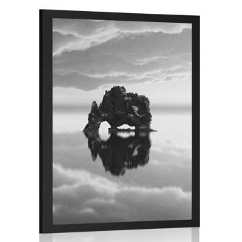 Plakat skała pod chmurami w czerni i bieli - 30x45 white
