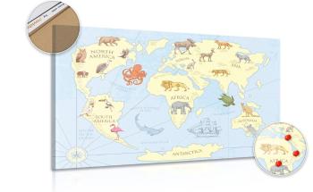 Obraz na korku mapa świata ze zwierzętami - 120x80  color mix
