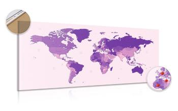 Obraz na korku szczegółowa mapa świata w kolorze fioletowym - 100x50  place
