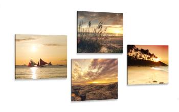 Zestaw obrazów magiczny zachód słońca nad morzem - 4x 40x40