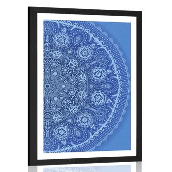 Plakat z passe-partout ozdobna mandala z koronką w niebieskim kolorze - 40x60 white
