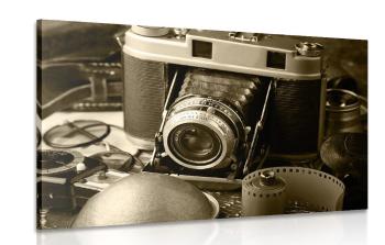 Obraz stary aparat fotograficzny w sepii - 60x40