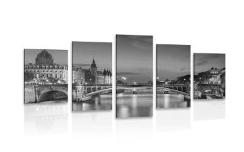 5-częściowy obraz olśniewająca panorama Paryża w wersji czarno-białej - 100x50