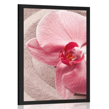 Plakat morski piasek i różowa orchidea
