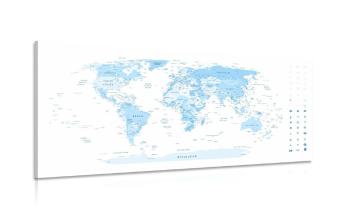 Obraz szczegółowa mapa świata w kolorze niebieskim - 100x50