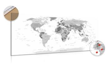 Obraz na korku czarno-biała mapa z nazwami - 100x50  smiley