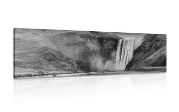 Obraz ikoniczny wodospad Islandii w wersji czarno-białej - 120x40