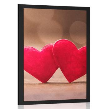 Plakat czerwone serca na drewnianej teksturze - 30x45 silver
