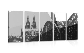 5-częściowy obraz czarno-biała ilustracja miasta Kolonia - 200x100