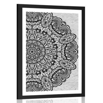 Plakat z passe-partout kwiatowa Mandala w czarno-białym kolorze - 60x90 silver