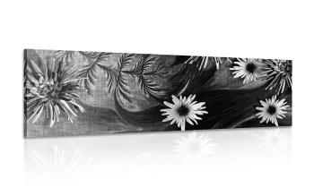 Obraz kwiaty na czarno-białym tle - 120x40