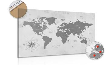 Obraz dyskretna mapa świata w wersji czarno-białej na korku - 120x80  smiley