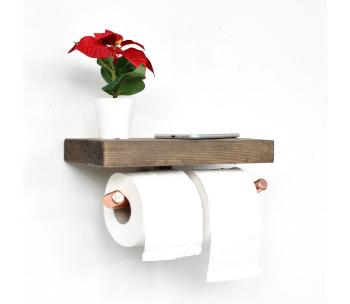 Toilet paper holder with a shelf BORU 12x30 cm świerk/miedź