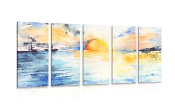 5-częściowy obraz wyraźny zachód słońca nad morzem - 100x50