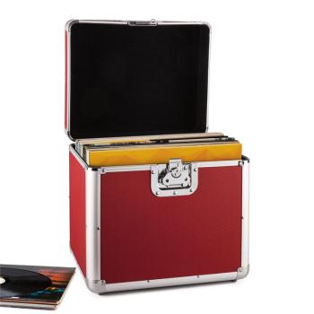 Resident DJ Zeitkapsel, walizka na płyty winylowe, aluminium, 70 płyt winylowych, kolor czerwony