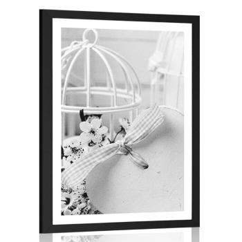 Plakat z passe-partout romantyczne zacisze w stylu vintage w czerni i bieli - 40x60 silver