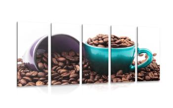 5-częściowy obraz filiżanki z ziarnami kawy