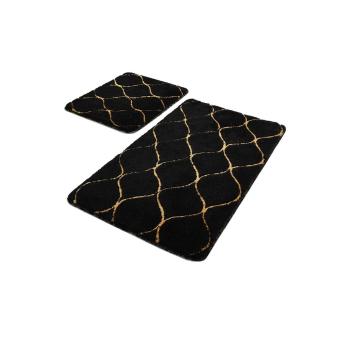 Zestaw 2 czarnych prostokątnych dywaników łazienkowych Foutastic Gold Wave
