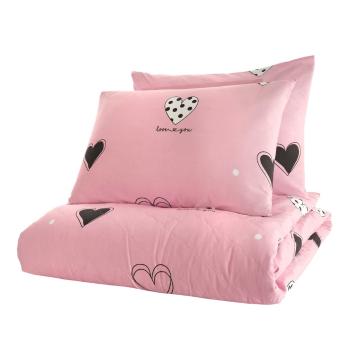 Różowa narzuta z 2 poszewkami na poduszki z bawełny ranforce Mijolnir Hati, 225x240 cm