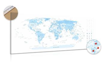 Obraz na korku szczegółowa mapa świata w kolorze niebieskim - 100x50  wooden