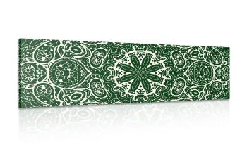 Obraz biała Mandala na zielonym tle - 135x45