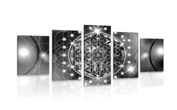 5-częściowy obraz czarująca Mandala w wersji czarno-białej - 200x100