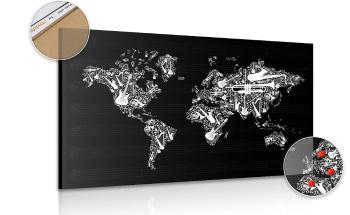 Obraz muzyczna mapa świata na korku - 90x60  transparent