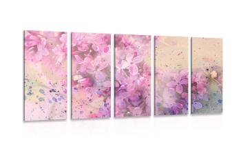 5-częściowy obraz różowa gałązka kwiatów - 100x50