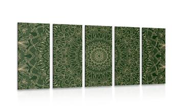 5-częściowy obraz szczegółowa dekoracyjna Mandala w kolorze zielonym - 100x50