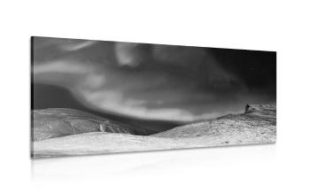 Obraz zorza polarna na niebie w wersji czarno-białej