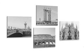 Zestaw obrazów miasta w wersji czarno-białej