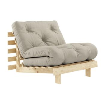 Fotel rozkładany z beżowym lnianym pokryciem Karup Design Roots Raw/Linen