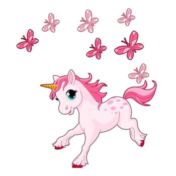 Zestaw naklejek dziecięcych Ambiance Pink Unicorn and Papillons