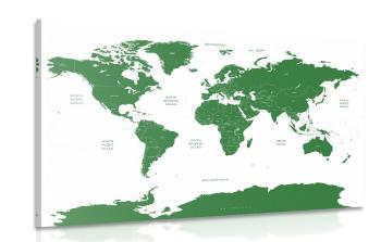 Obraz mapa świata z zaznaczonymi na zielono poszczególnymi krajami - 120x80