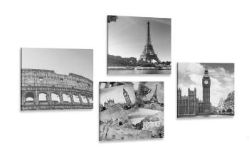 Zestaw obrazów historyczne bogactwo w wersji czarno-białej - 4x 60x60