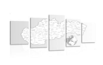 5-częściowy obraz mapa czarnobiała Słowackiej Republiki