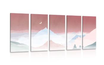 5-częściowy obraz księżyc nad pastelowymi górami - 100x50