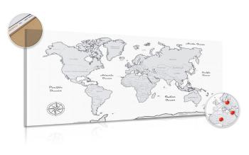 Obraz na korku piękna czarno-biała mapa świata - 120x60  transparent