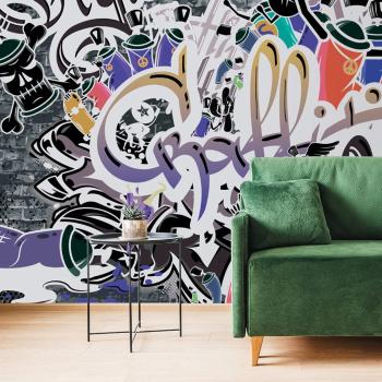 Tapeta modna fioletowa ściana graffiti - 150x100